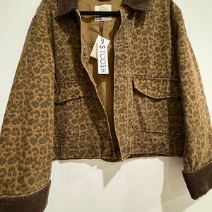 Stoosh Leopard Print Jacket with Brown Corduroy Collar